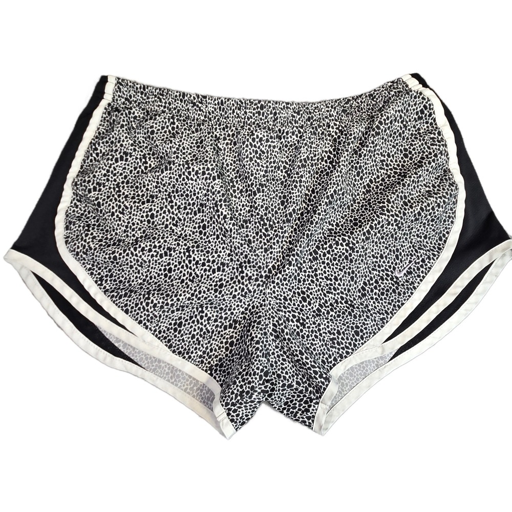Nike Dri-FIT Tempo Running Shorts‎ Womens Medium Black White Animal Print Mesh
